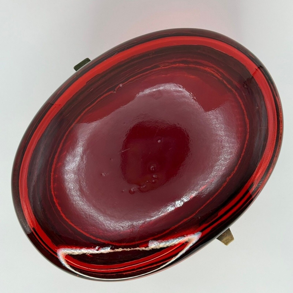 Antique Red Cranberry Crystal Hinged Casket Box Bohemian‎ French Brass Oval Rare - Picture 6 of 14